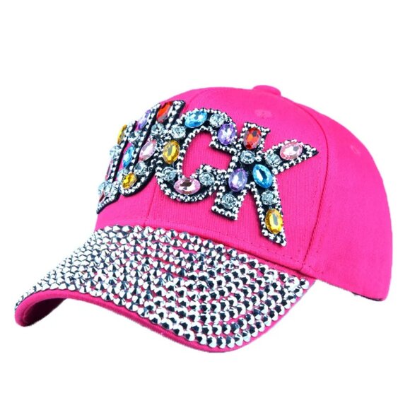Women Adjustable Diamond Letter LUCK Outdoor Sunshade Hat Sunscreen Baseball Cap - Picture 6 of 9
